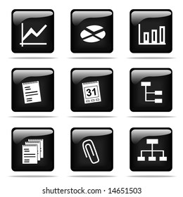 Set of glossy buttons with icons. Black and white series.