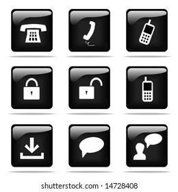 Set of glossy buttons with icons. Black and white series.