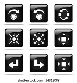 Set of glossy buttons with icons. Black and white series.