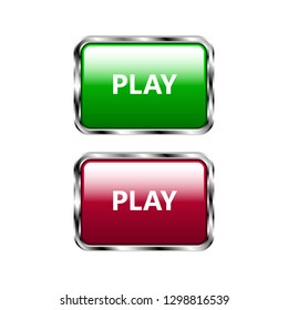 Set of glossy buttons with metallic edges in 2 colors