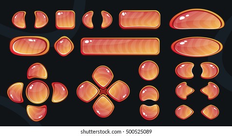 Juego de botones brillantes sobre fondo oscuro. Ilustración del vector