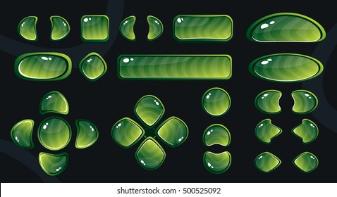 Set of glossy buttons on dark background. Vector illustration