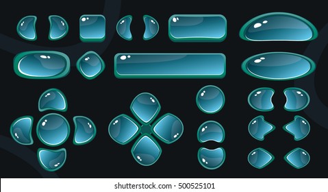Set of glossy buttons on dark background. Vector illustration