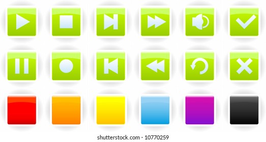 Set of glossy buttons for players (playback controls) with several color options
