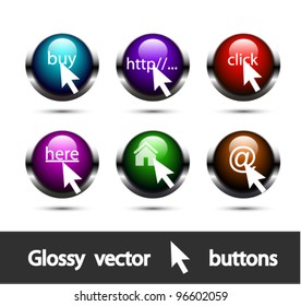 Set of glossy buttons with pointers and symbols