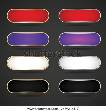 Set of glossy buttons. Red, white, purple, black silver and gold frame badges