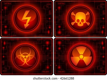 Set of glossy buttons with warning symbols - vector