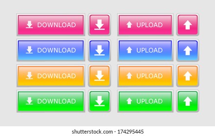 Set of glossy buttons for web - download and upload