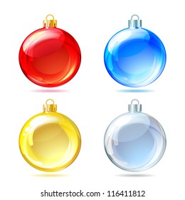Set of Glossy Christmas balls on white background. Vector illustration.