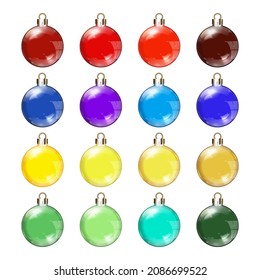 Set of Glossy Christmas balls on white background. Vector illustration.
