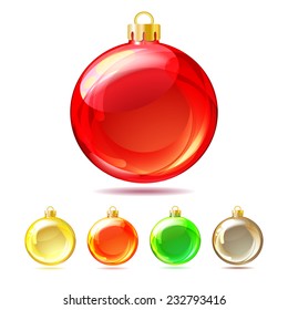 Set of Glossy Christmas balls on white background. Vector illustration.