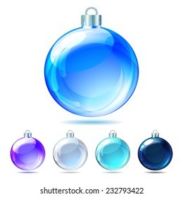 Set of Glossy Christmas balls on white background. Vector illustration.