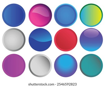 Conjunto de Botones de círculo brillante signo de Web, iconos de Botón Hacer clic redondo en 3D. esferas y juego de bolas, insignia de emblema, ilustración de Botón de juego. Vector de Web vacío ui colección de Botón redondo.