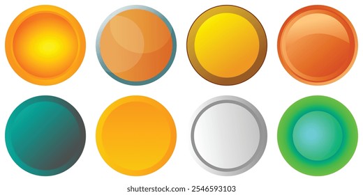 Set of Glossy circle buttons sign for web, 3d round click button icons. spheres and ball set, emblem Badge, Game button illustration. Vector empty web ui round button collection.