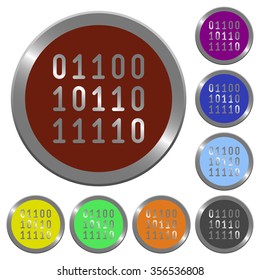 Set of glossy coin-like color binary code buttons.
