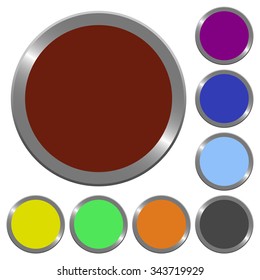 Set of glossy coin-like color blank buttons. Arranged layer structure.