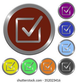 Set of glossy coin-like color checked box buttons.