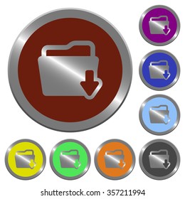 Set of glossy coin-like color download folder buttons.