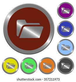 Set of glossy coin-like color folder open buttons.