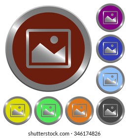Set of glossy coin-like color image buttons. Arranged layer structure.