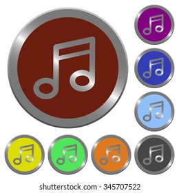 Set of glossy coin-like color music buttons. Arranged layer structure.