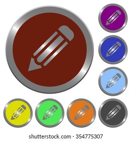 Set of glossy coin-like color pencil buttons.