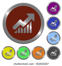 Set of glossy coin-like color rising graph buttons.