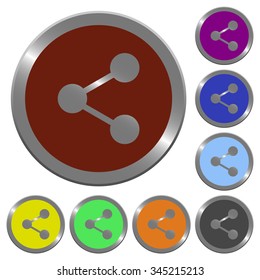 Set of glossy coin-like color share buttons. Arranged layer structure.