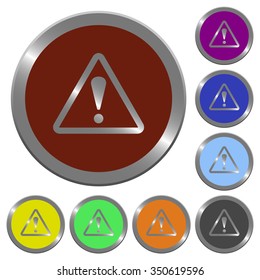 Set of glossy coin-like color warning buttons.