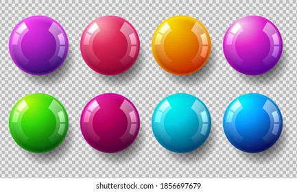 Set of glossy colored balls on transparent background