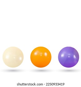 Juego de bolas de color brillante sobre un fondo gris.