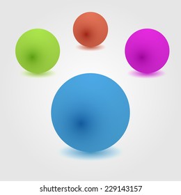 Set of glossy colored balls on grey background. Vector illustration.