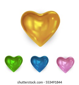 Set of glossy colored Heart. 3d vector icons. Realistic balloon-heart illustration for party, celebration design decoration. Editable elements with gradient mesh.