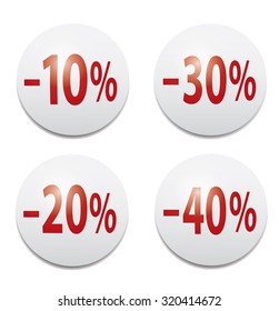 Set of glossy colored icons  -10%, -20%,-30%,-40%