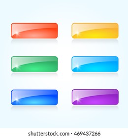 Set of glossy colored rectangular web buttons, vector illustration