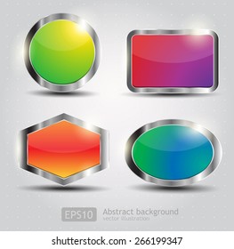 Set Glossy Download Button, icon, speech with shadow and reflections vector