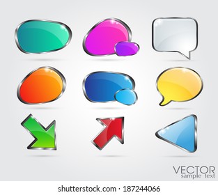 set glossy download button, icon,speech with shadow and reflections vector