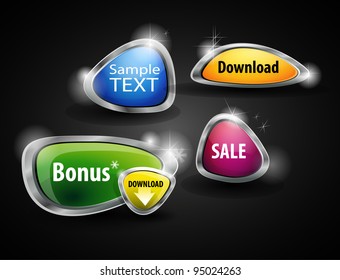 set glossy download button, icon,speech with shadow and reflections vector