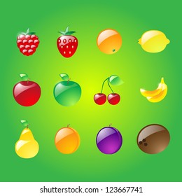 Set of glossy fruits. EPS10 vector.