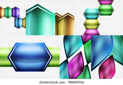 Conjunto de planos de fundo abstratos de formas geométricas brilhantes. Modelos de vetor para design de banner, negócios ou tecno