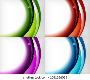 Set of glossy glass waves, vector abstract backgrounds, shiny light effects templates for web banner, business or technology presentation background or elements, vector illustration