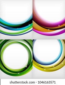 Set of glossy glass waves, vector abstract backgrounds, shiny light effects templates for web banner, business or technology presentation background or elements, vector illustration