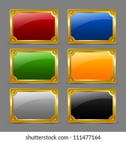 Set of glossy golden plaques isolated on grey background