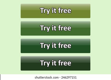 Set of glossy green buttons for web site. button for a site. Try it free. Vector illustration, EPS 10