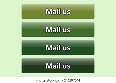 Set of glossy green buttons for web site. button for a site. Mail us. Vector illustration, EPS 10