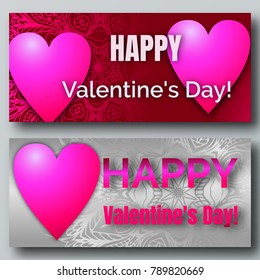 Set glossy hearts. against the background of the mandala pattern. Valentine's Day. Festive Greeting Card.