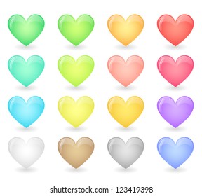 Set of glossy hearts in pastel colors