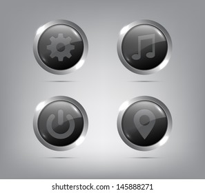 Set of glossy icons / buttons with shiny metallic ring for websites (UI) or applications (app) for smartphones and tablets