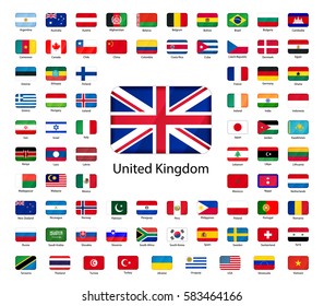 Set of glossy icons of flags of world sovereign states isolated on white