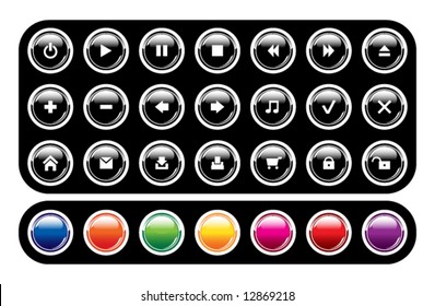 Set of glossy icons on black background